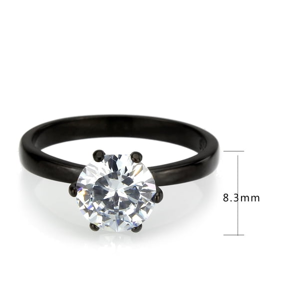 Black Stainless Steel Ring with AAA Grade CZ in Clear for Women Clear Stone Color Style TK3741 Size 6