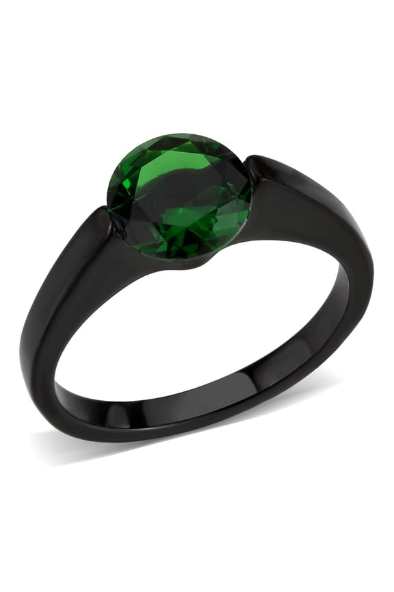 Black Stainless Steel Ring with Synthetic in Emerald for Women Emerald Stone Color Style TK3738 Size 10