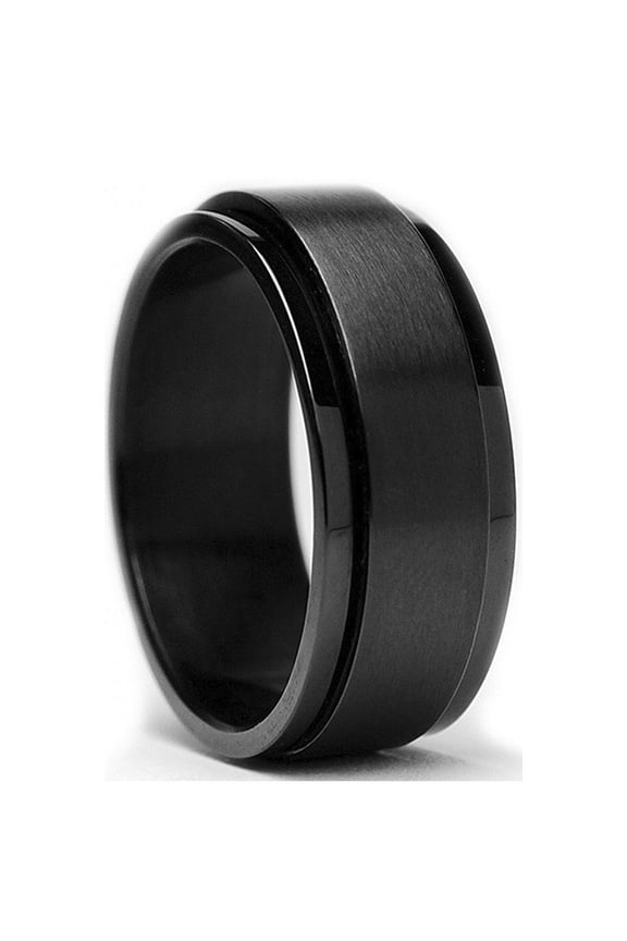 Black Stainless Steel Rotating Finger Ring Fidget Spinner Ring for Calming Worry Meditation None Size 10(19.8mm) DIY