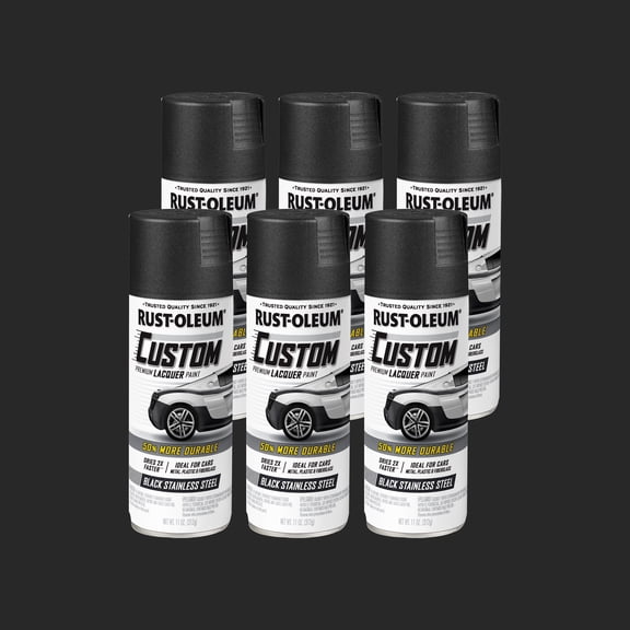 6 Pack, Black Stainless Steel, Rust-Oleum Custom Automotive Metallic Lacquer Spray Paint-323354, 11 oz