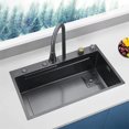 thumbnail image 1 of Black Stainless Steel Single- Bowl Drop - in Kitchen Sink with Integrated Drain and Overflow Design, 1 of 10