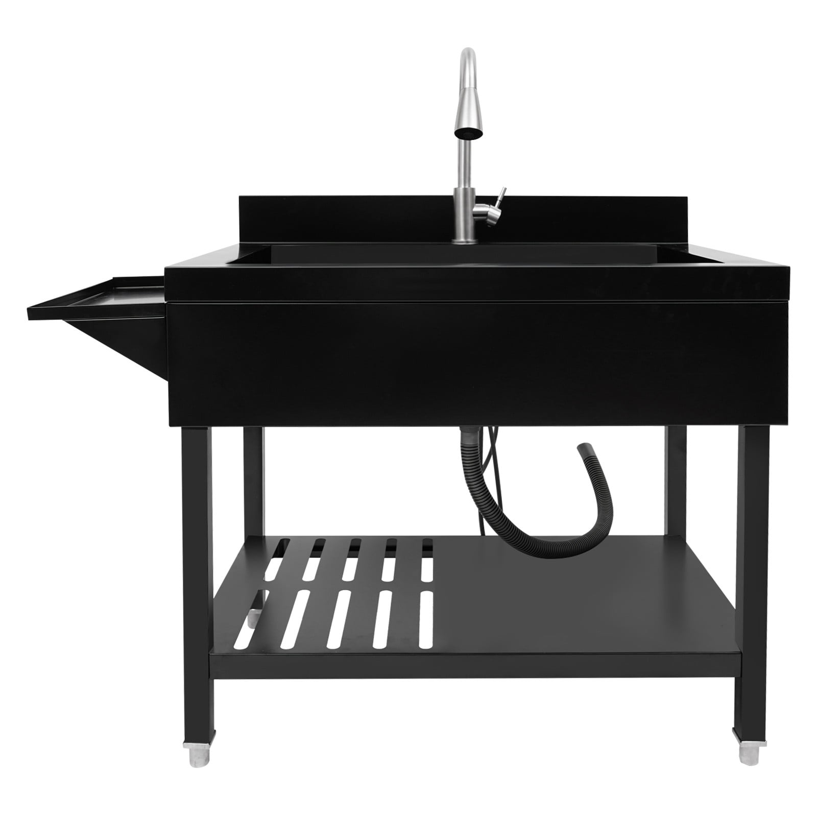 Black Stainless Steel Single Bowl Sink, 35.4" x 22.4" x 37" Commercial Kitchen Sink Freestanding Prep & Utility Sink with Cold and Hot Water Faucet for Kitchens, Bathrooms, Garage, Laundry Room