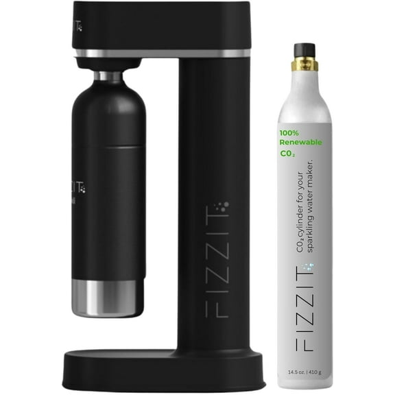 Black Stainless Steel Sparkling Water Maker with CO2 Cylinder & 1L Reusable Bottle