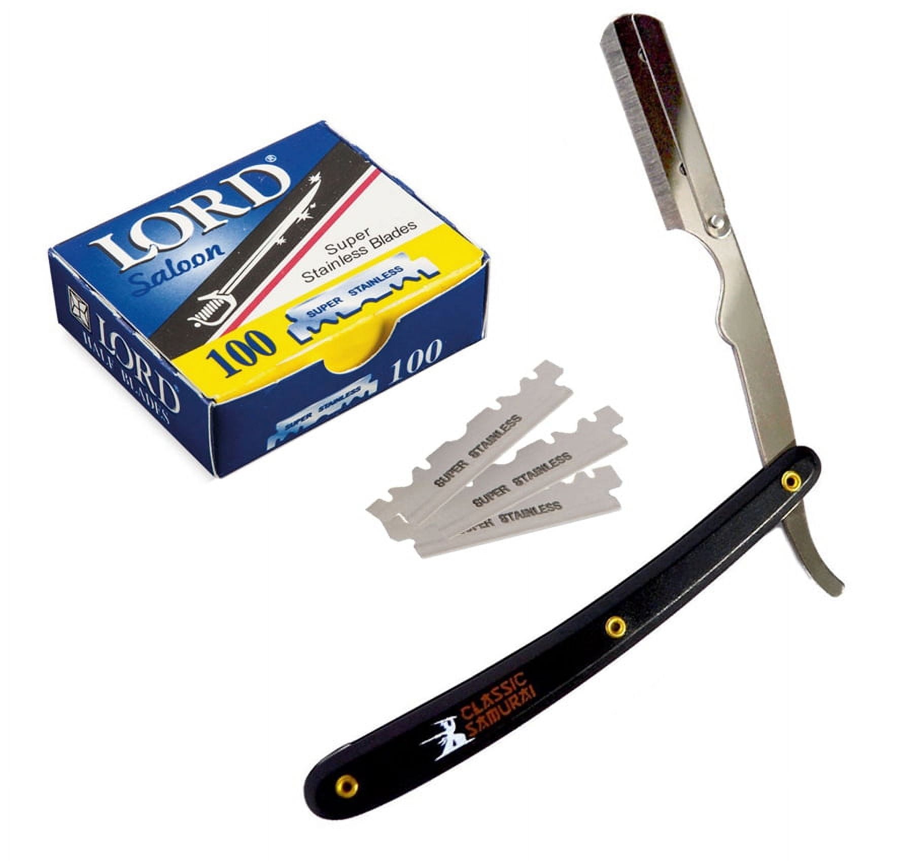 Black Stainless Steel Straight Edge Barber Razor + 100 Lord Single ...