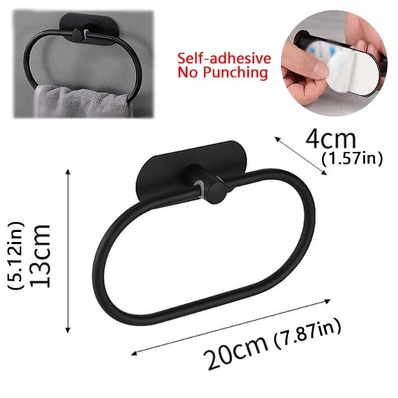 Stainless Steel Towel Holder, Black Self Adhesive Wall Mounted Towel Ring for Bathroom and Kitchen