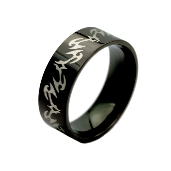 Black Stainless Steel Tribal Gothic Band 8mm Ring