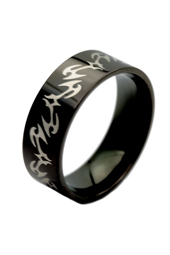 Black Stainless Steel Tribal Gothic Band 8mm Ring