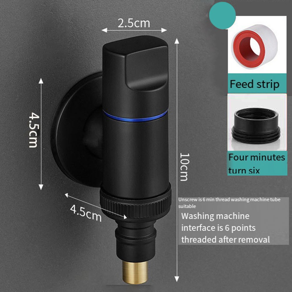 Black Stainless Steel Washing Machine Faucet Water Stop Quick Opening