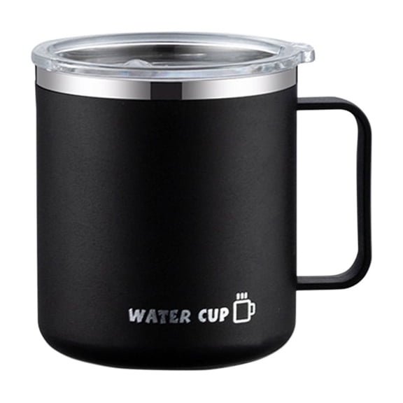 Black Stainless Steel Water Cup With Lid 400Ml Double Wall Insulated Vacuum Flask Sealed Leakproof Coffee Tea Mug Push On Lid Office Travel Drinkware 135 Oz Black