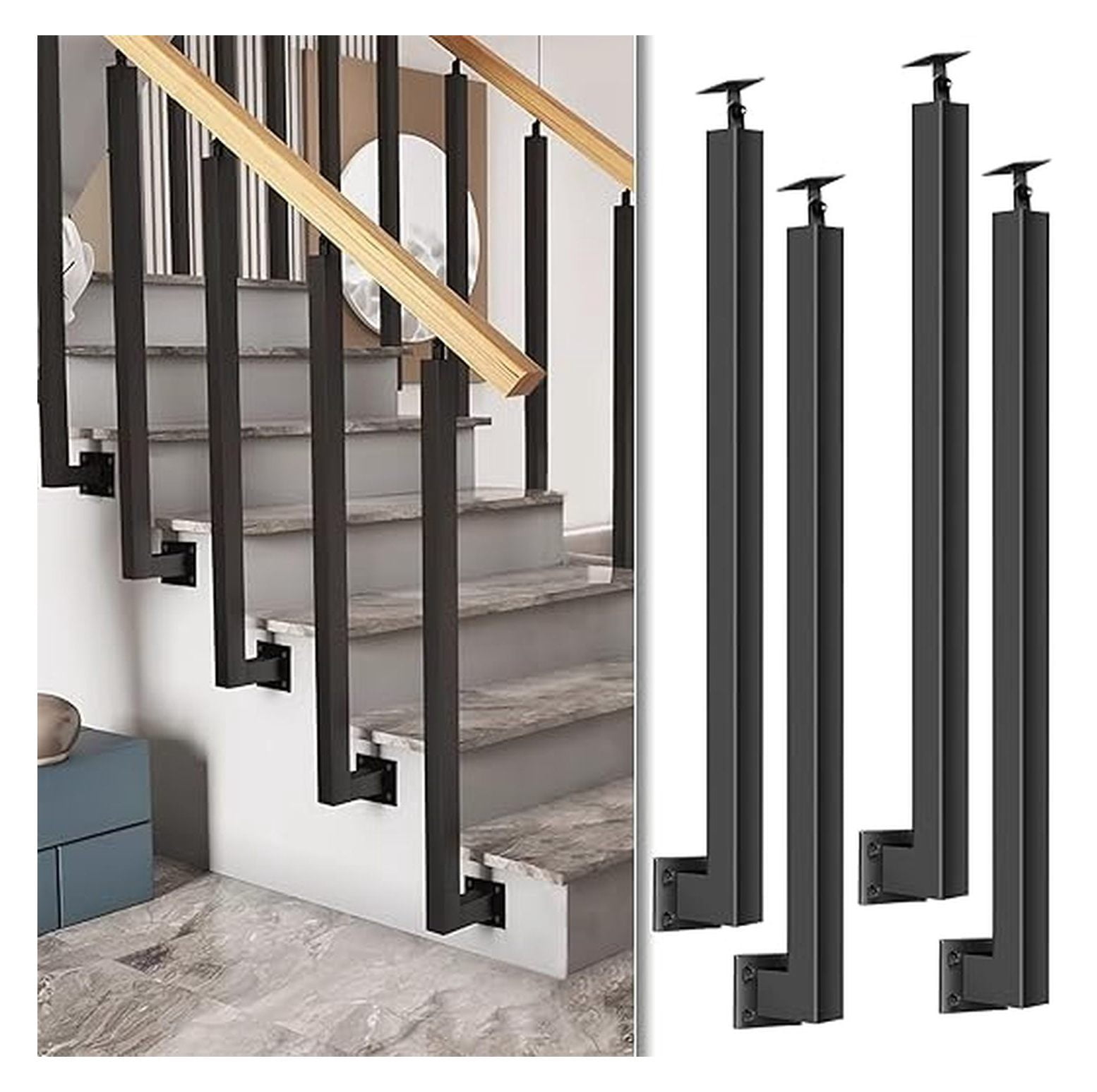 Black Stair Baluster Posts - Square Metal Railing Spindles, Banister ...