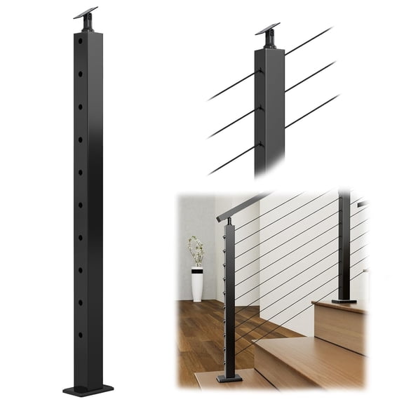 Black Stair Cable Railing Post 36 Inch for 25-35 Degrees Stair 36"x2"x2" Surface Mount T304 Stainless Steel Cable Railing System Kit Indoor Outdoor with Paper User Guide PS01 BA4S
