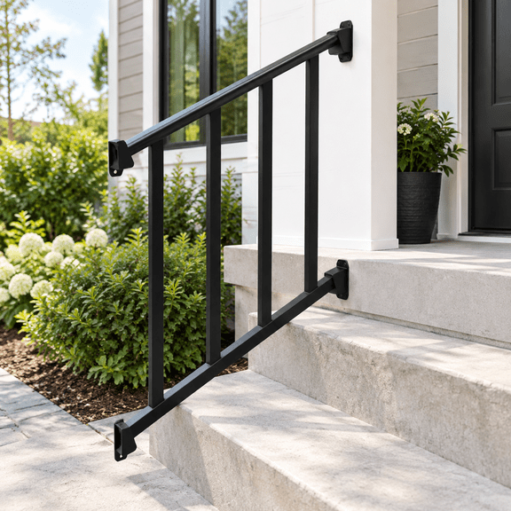 Black-Stair Railing 2 Step 1 2ft W X 36in H Outdoor Porch Balcony Stair Deck Guard Rail Kit