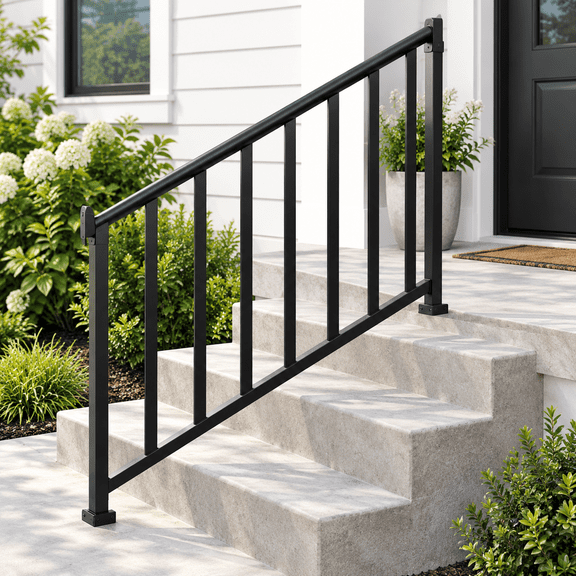 Black-Stair Railing 4 Step 1 4ft W X 36in H Outdoor Stair Deck Guard Rail Kit