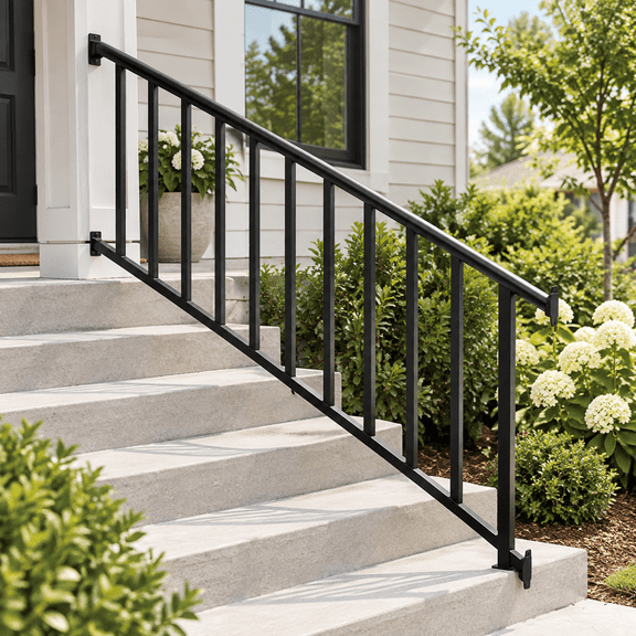 Black-Stair Railing 5 Step 1 5ft W X 36in H Outdoor Stair Deck Guard Rail Kit