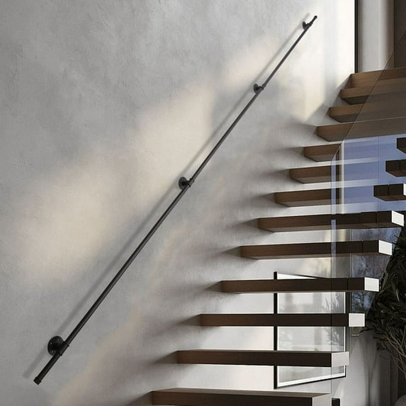 Black Staircase Handrail 13FT Wall Mount Banister Hand Railing Indoor Hand Rail Kit