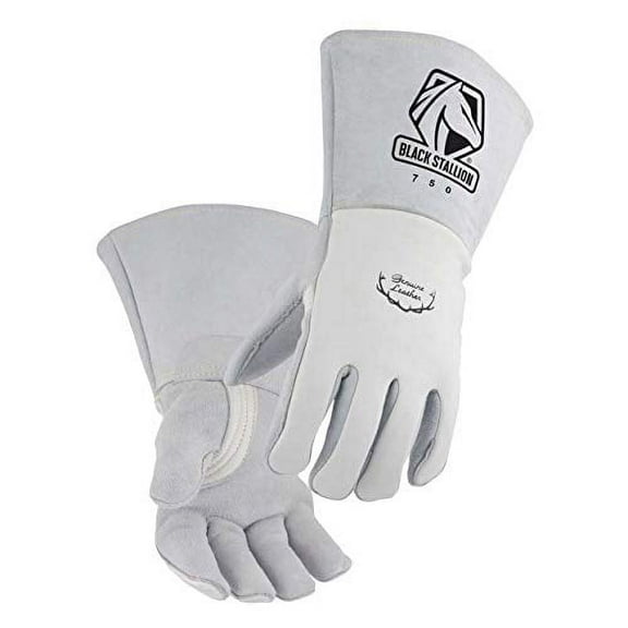 Black Stallion 750 Pearl White Elkskin Stick Gloves with Nomex Lined Back, Medium