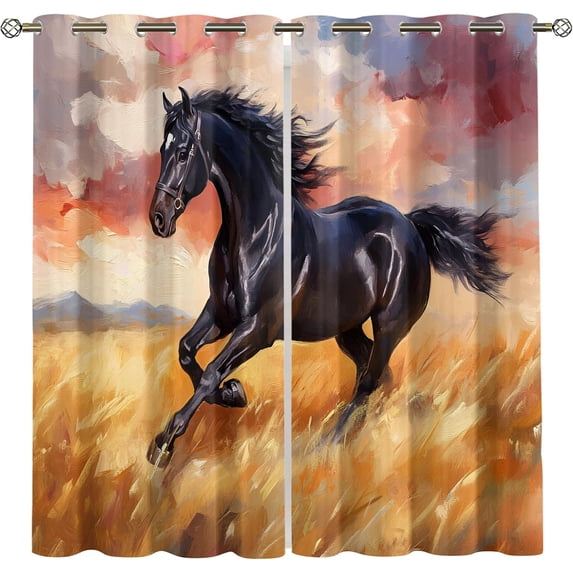 Black Stallion Horse Blackout Curtains, Sunset Animal Drapes for ...