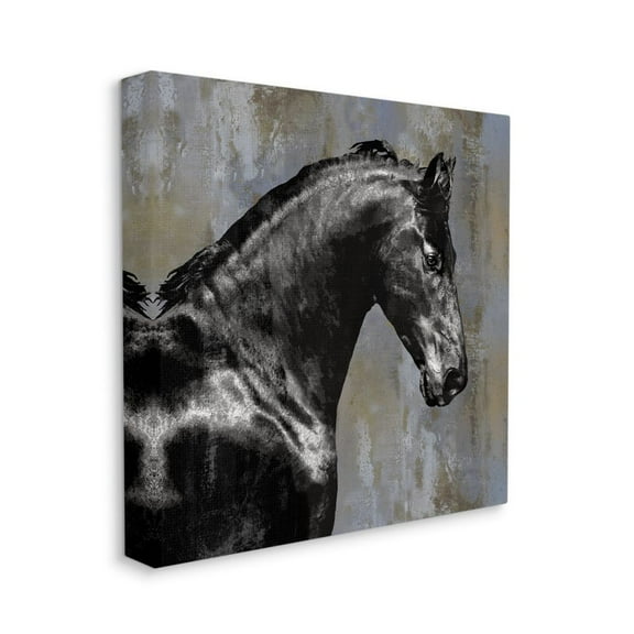 Black Stallion Horse Portrait Animal Design Animals & Insects Gallery-Wrapped Canvas Print Wall Art, 17x17