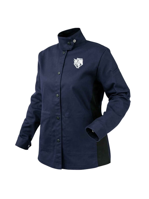 JF1015-NB AngelFire Women's FR Cotton Welding Jacket, Navy & Black, Large