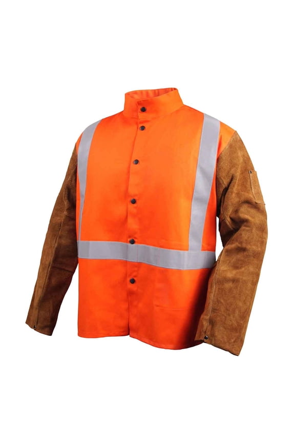 JH1012-OR Cotton/Cowhide Welding Jacket with Pass-Through, 30" 9 oz, Orange, Large