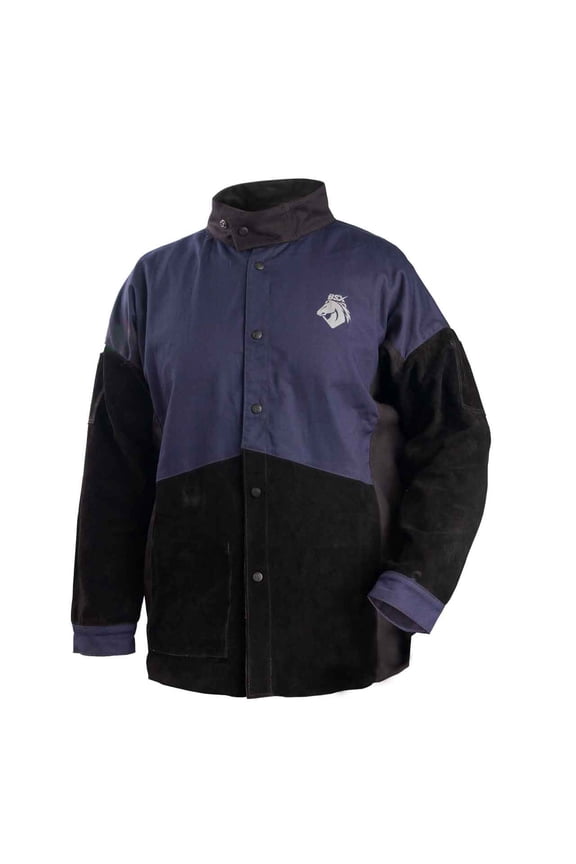 JH1016-NB BSX FR Cotton & Cowhide Hybrid Welding Jacket, Navy & Black, Large