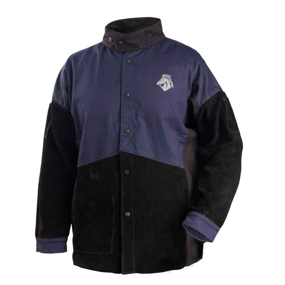 Black Stallion JH1016-NB BSX FR Cotton & Cowhide Hybrid Welding Jacket, Navy & Black, X-Large