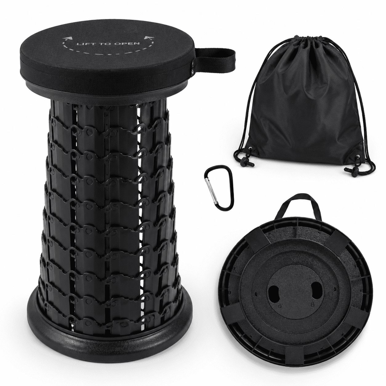 Black Standard 20.1 Inch Tall Collapsible Folding Stool with Cushion ...