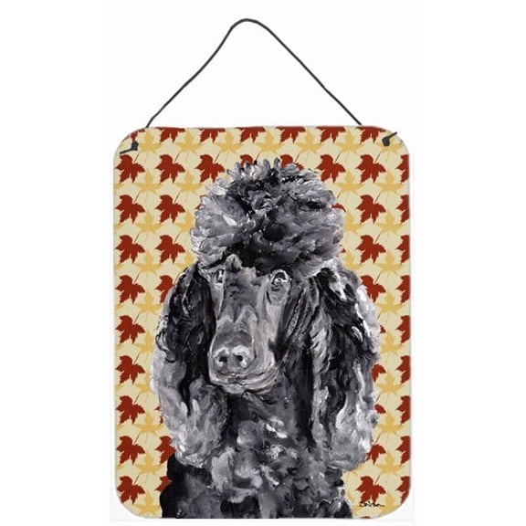 Black Standard Poodle Fall Leaves Aluminum Metal Wall Or Door Hanging Prints - Black - 12 x 0.02 x 16 in.