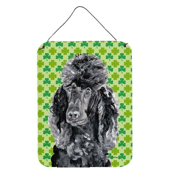 Black Standard Poodle Lucky Shamrock St. Patrick's Day Wall or Door Hanging Prints