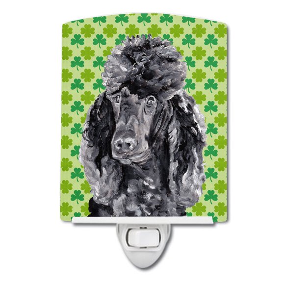 Black Standard Poodle Lucky Shamrock St. Patricks Day Ceramic Night Light