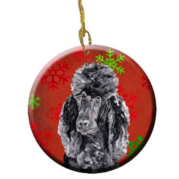 Black Standard Poodle Red Snowflakes Holiday Ceramic Ornament