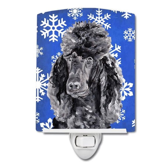 Black Standard Poodle Winter Snowflakes Ceramic Night Light