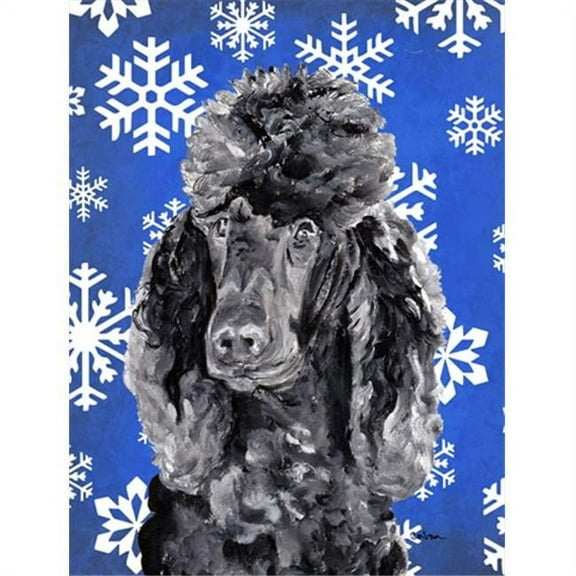 Black Standard Poodle Winter Snowflakes Flag Garden Size