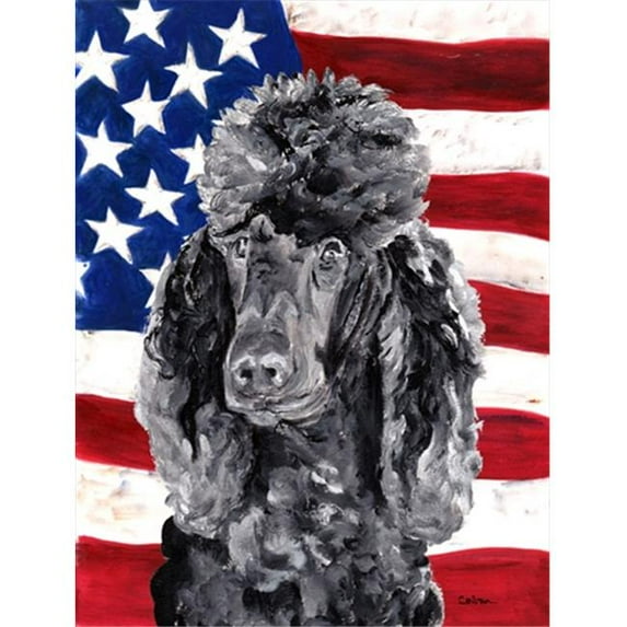 Black Standard Poodle with American Flag USA Flag Garden Size