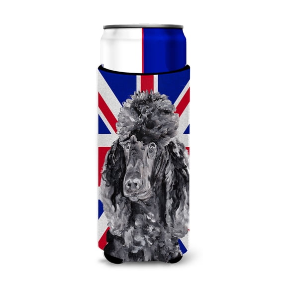 Black Standard Poodle with English Union Jack British Flag Ultra Hugger for slim cans