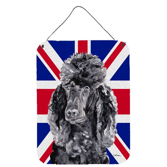 Black Standard Poodle with English Union Jack British Flag Wall or Door Hanging Prints