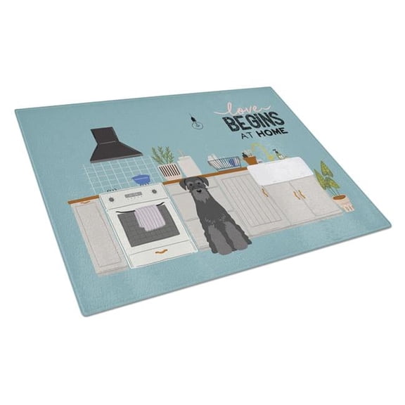Black Standard Schnauzer Kitchen Scene Glass Cutting Board - Large