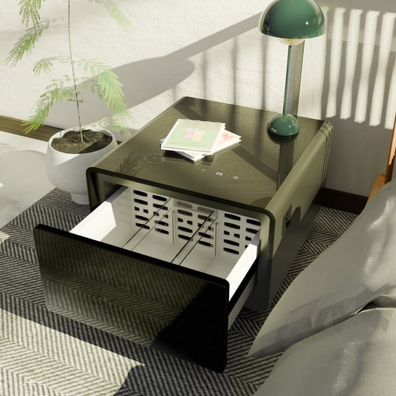 Black Standing Desk Converter - Smart Cooling Drawer & USB Charging - Primary Living Space - Keep Items Fresh & Power Up Devices