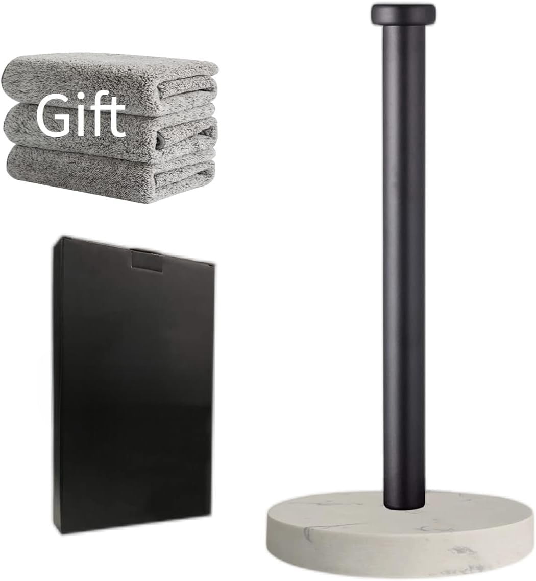 Black Standing Paper Towel Holder for Kitchen& Bathroom Countertop,Under Counter, Table Or BBQ, Standard or Jumbo-Sized Roll Paper (with Stainless Steel Base)