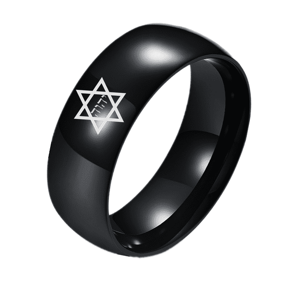 Black Star of David Ring Hebrew Letter Jewish God Amulet Finger Ring, Jehovah Yahweh Jewis Christianity Name of God Tetragrammaton Band for Men Women, #8