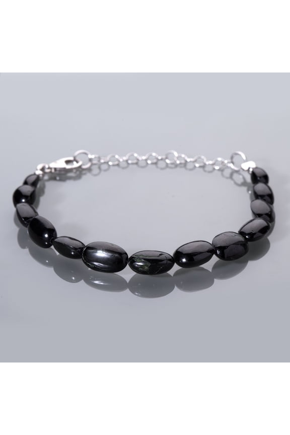 Black Star Diopside 6x8mm Oval Shape Smooth Cut Beads 7 inch adjustable Silver Plated Clasp Bracelet for men, women, unisex. Link Chain Stacking Bracelet.|LINK_01288