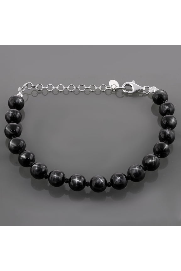 Black Star Diopside 8mm Round Shape Smooth Cut Beads 7 inch adjustable Silver Plated Clasp Bracelet for men, women, unisex. Link Chain Stacking Bracelet.|LINK_01289