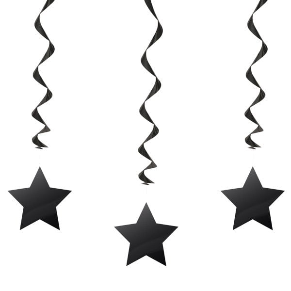 UNIQUE INDUSTRIES Black Star Hanging Decorations, 26in, 3ct