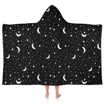 Black Star Moon Pattern Hooded Bath Towel，50"x30" for Ages 3 To 12 Kids, Quick Dry Lightweight Soft Microfiber Hood Beach Towel Cover Up for Kids