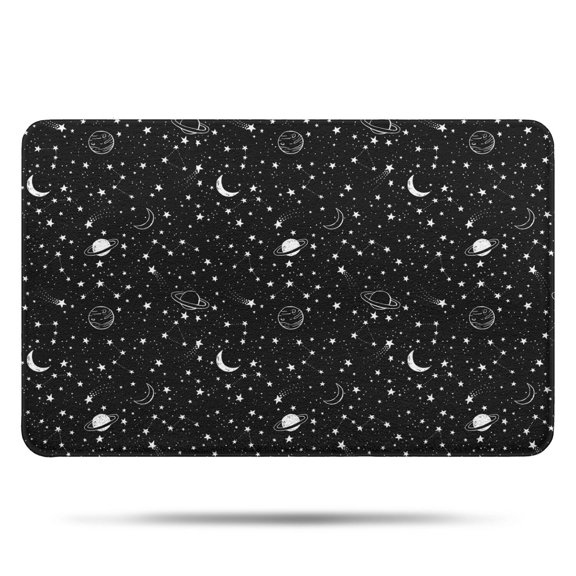 Black Star Planet Moon Pattern Bathroom Rugs Mat,Non Slip Microfiber Bathroom Rug,Rubber Backing,Soft Bathroom Mats for Bathroom Floor,Tub and Shower,17x27in(43x68cm)