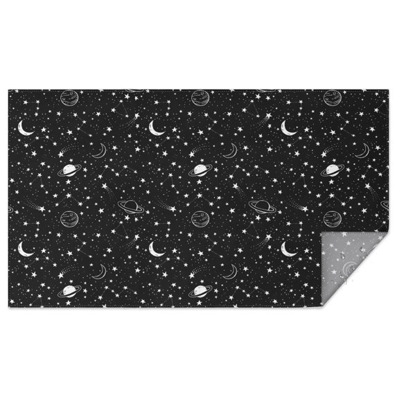 Black Star Planet Moon Pattern Rectangle Tablecloth 60"x102",Waterproof Polyester Rectangle Table Cloth, Wipeable Spillproof Polyester Tablecloth for Dining, Camping, Indoor and Outdoor