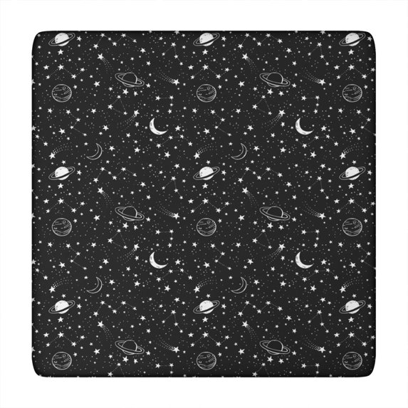 Black Star Planet Moon Pattern Square Fitted Tablecloth with Elastic Edge,Square Table Cover,Washable Elastic Table Cover for Home Kitchen Party Decor 34"x34"
