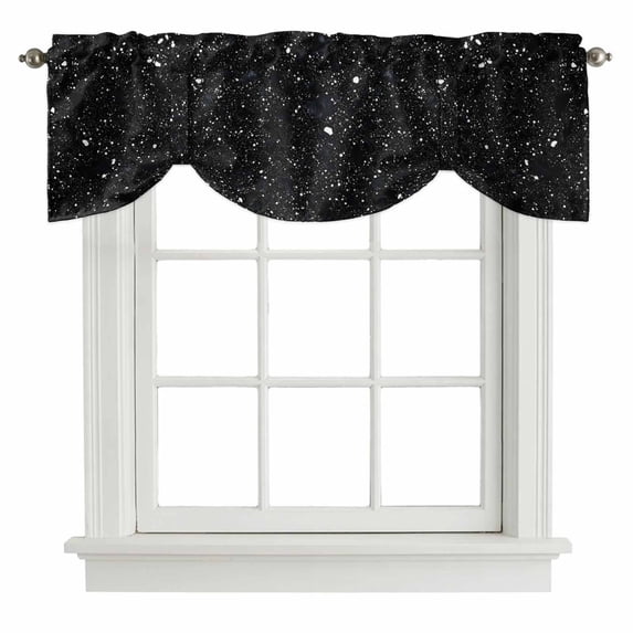 Black Star Sky Tie Up Valance Curtains for Windows, Kitchen Curtains Window Treatments, Modern Country Simple Abstract Pattern Short Window Shades Valances for Bedroom Bathroom Cafe 42"x12"