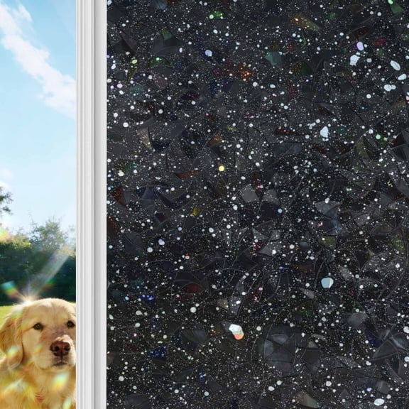 Black Star Sky Window Privacy Film Stain Glass,Reusable Decorative Rainbow Window Film,Modern Country Simple Abstract Pattern Static Cling Sun Blocking Stickers Decals Covers 17.7" x 39.3" (2pcs)