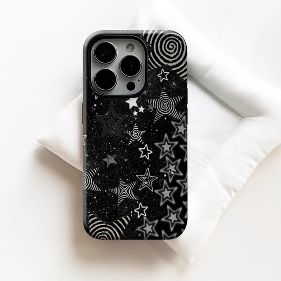 Black Star Spiral Tough Case for Apple iPhone, Dual-Layer Polycarbonate TPU Protective Phone Cover